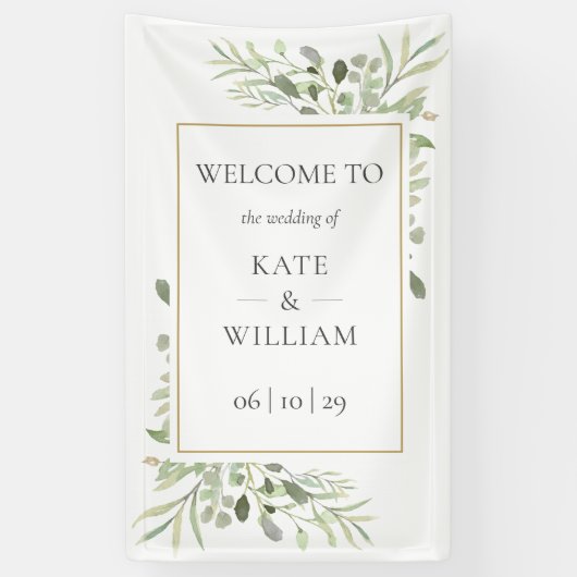 Modern Greenery Botanical Wedding Welcome Sign Spandoek (Verticaal)