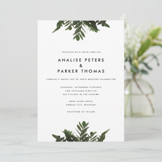 Modern Greenery Botanische bruiloft uitnodiging (Staand voorkant)