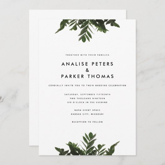 Modern Greenery Botanische bruiloft uitnodiging (Voorkant / Achterkant)