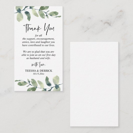 Modern Greenery, bruiloft bedankt Informatiekaartje (Voorkant / Achterkant)