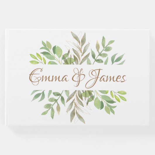Modern Greenery bruiloft gastenboeken met initiale (Voorkant)