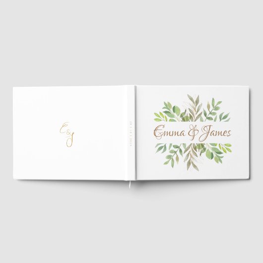 Modern Greenery bruiloft gastenboeken met initiale (Volledig)