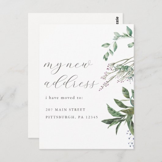 Modern Greenery Change of Address Moving Briefkaart (Voorkant / Achterkant)