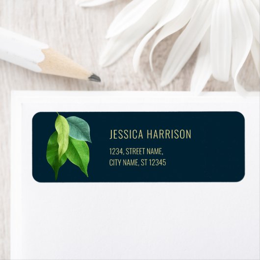 Modern Greenery Deep Blue Elegant Green Leaves Etiket (Insitu)