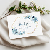 Modern Greenery Dusty Blue Geometric Wedding Bedankkaart