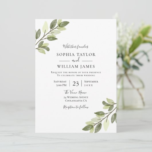 Modern Greenery Elegant Wedding Kaart (Staand voorkant)
