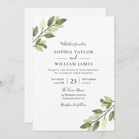 Modern Greenery Elegant Wedding Kaart (Voorkant / Achterkant)