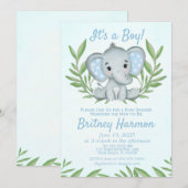Modern Greenery Elephant Boy Baby shower Kaart (Voorkant / Achterkant)