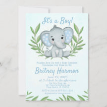 Modern Greenery Elephant Boy Baby shower