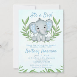 Modern Greenery Elephant Boy Baby shower Kaart