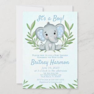 Modern Greenery Elephant Boy Baby shower Kaart