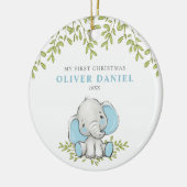 Modern Greenery Elephant Boy First Kerstmis Keramisch Ornament (Links)
