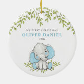 Modern Greenery Elephant Boy First Kerstmis Keramisch Ornament (Achterkant)