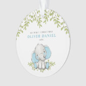 Modern Greenery Elephant Boy First Kerstmis Ornament (voorkant)