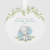 Modern Greenery Elephant Boy First Kerstmis Ornament (voorkant)