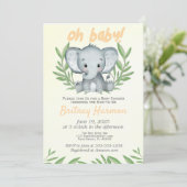 Modern Greenery Elephant Neutral Baby shower Invit Kaart (Staand voorkant)