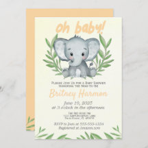 Modern Greenery Elephant Neutral Baby shower Invit