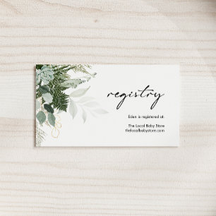 Modern Greenery en Gold Baby shower Registry Informatiekaartje