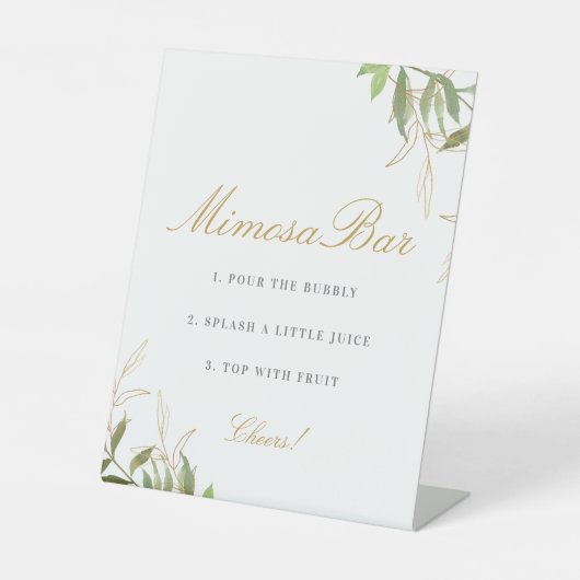 Modern Greenery en Gold Mimosa Bar Reclamebord Met Voetstuk (Voorkant)