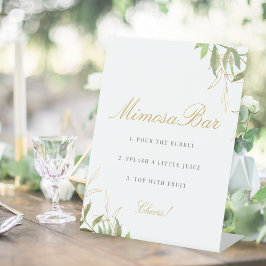 Modern Greenery en Gold Mimosa Bar Reclamebord Met Voetstuk