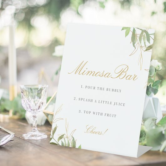 Modern Greenery en Gold Mimosa Bar Reclamebord Met Voetstuk