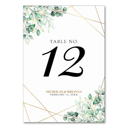 Modern Greenery Eucalyptus Gold Geometric Wedding Kaart (Achterkant)