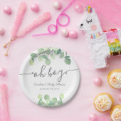 Modern Greenery Eucalyptus Oh Boy Baby shower Papieren Bordje (Feest)