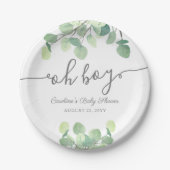 Modern Greenery Eucalyptus Oh Boy Baby shower Papieren Bordje (Voorkant)