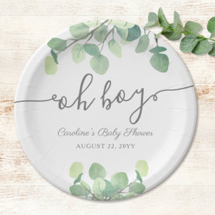 Modern Greenery Eucalyptus Oh Boy Baby shower Papieren Bordje