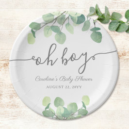 Modern Greenery Eucalyptus Oh Boy Baby shower Papieren Bordje