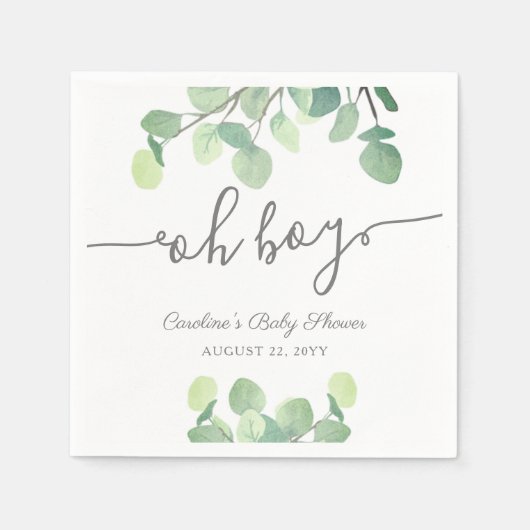 Modern Greenery Eucalyptus Oh Boy Baby shower Servet (Voorkant)