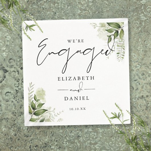 Modern Greenery Floral Engagement Party Servet