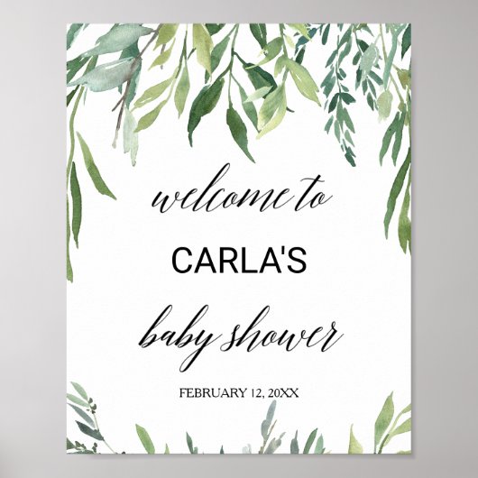 Modern Greenery Foliage Baby shower Welkom Poster (Voorkant)