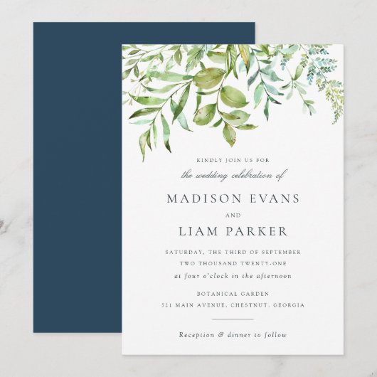 Modern Greenery Foliage laat marineverbod Kaart (Voorkant / Achterkant)