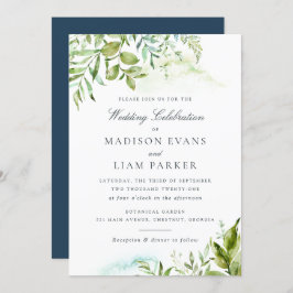 Modern Greenery Foliage laat Waterverf bruiloft ov Kaart