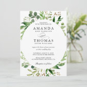 Modern Greenery Foliage Leaves Wreath Wedding Kaart (Staand voorkant)