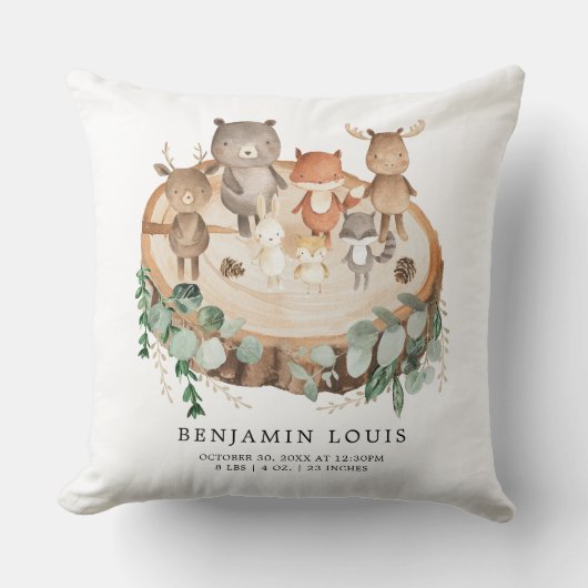 Modern Greenery Forest Woodland Animals Nursery Kussen (Voorkant)