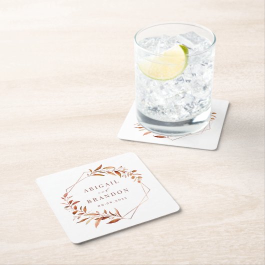 Modern Greenery Geometric Herfst Rustic Wedding Kartonnen Onderzetters (Insitu)