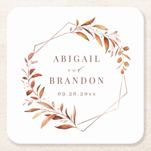 Modern Greenery Geometric Herfst Rustic Wedding Kartonnen Onderzetters (Voorkant)