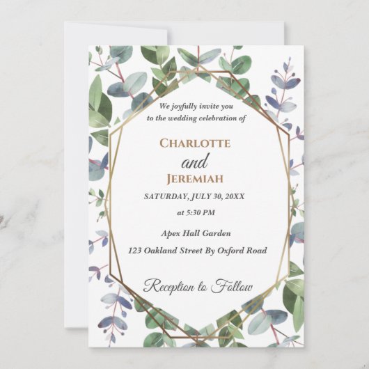 Modern Greenery Geometric Lijst Wedding Invitation Kaart (Voorkant)