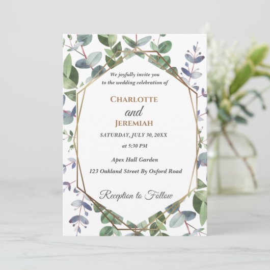 Modern Greenery Geometric Lijst Wedding Invitation Kaart (Staand voorkant)
