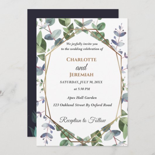 Modern Greenery Geometric Lijst Wedding Invitation Kaart (Voorkant / Achterkant)
