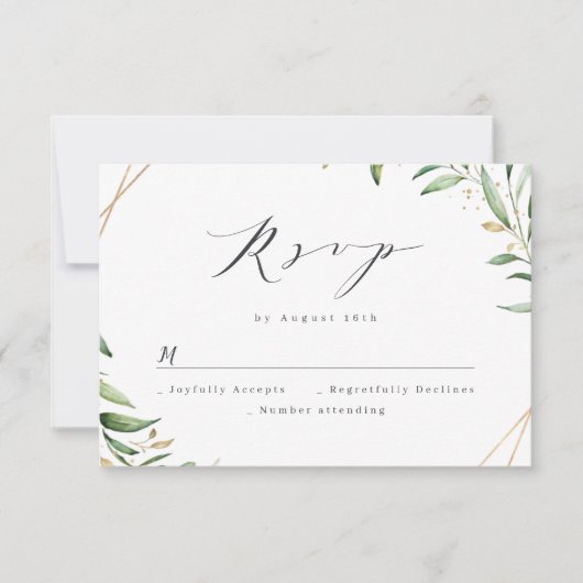 Modern Greenery Geometric Rustic Wedding RSVP Kaartje (Voorkant)