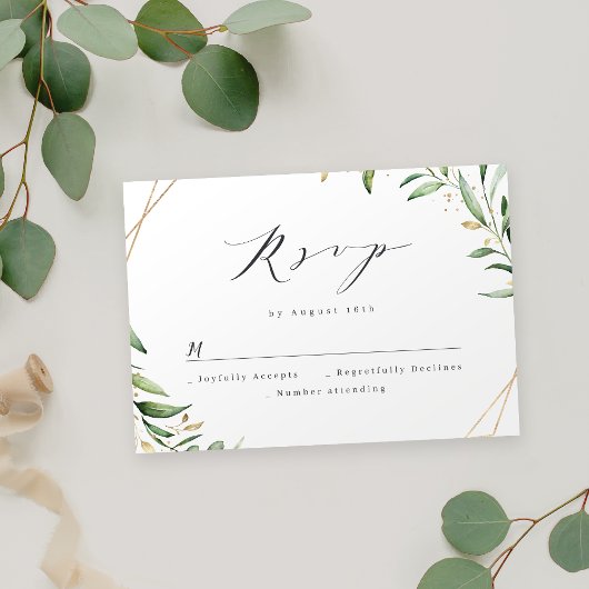 Modern Greenery Geometric Rustic Wedding RSVP Kaartje