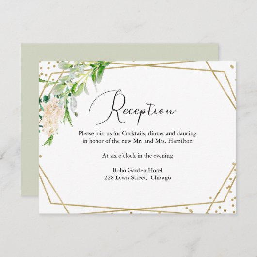 Modern Greenery Geometrische bruiloft Receptie Kaa RSVP Kaartje (Voorkant / Achterkant)