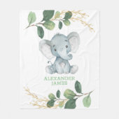 Modern Greenery Gold Baby Elephant Boy Nursery Fleece Deken (Voorkant)