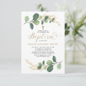 Modern Greenery Gold Boy Girl Baptism Kaart (Staand voorkant)