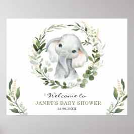Modern Greenery Gold Elephant Baby shower Welkom Poster