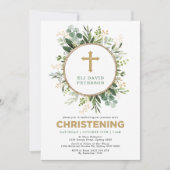 Modern Greenery Gold Garden Wreath Christening Kaart (Voorkant)