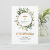 Modern Greenery Gold Garden Wreath Christening Kaart (Staand voorkant)